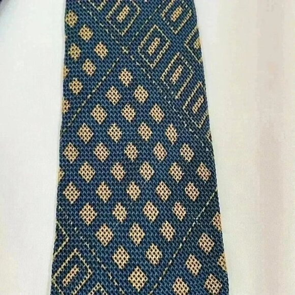 FORMAT MENS 100% SILK TIE BLUE GOLD NWT - Picture 4 of 10